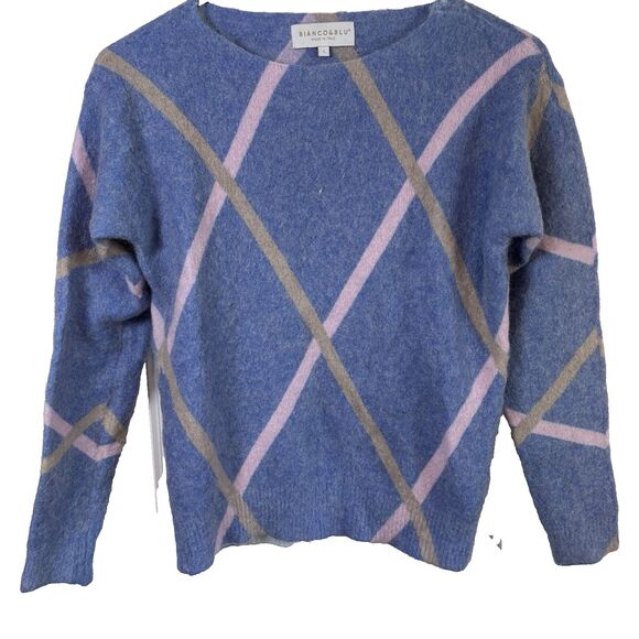 Bianco & Blu Mohair/Wool Blend Blue&Pink Knit Sweater Size Medium made in Italy - Picture 2 of 15